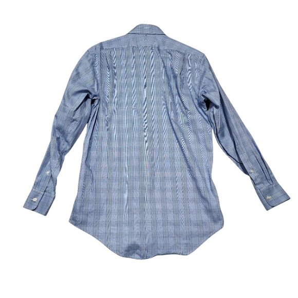 Lands End Men Blue Gingham Check Dress Shirt 14.5 32 Traditional Fit 100% Cotton - Picture 3 of 8